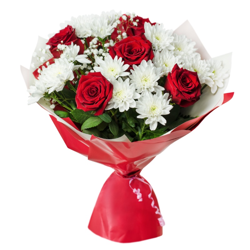 white and red funeral bouquet